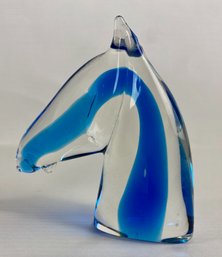 Art Glass Horse Head With Cobalt Stripe