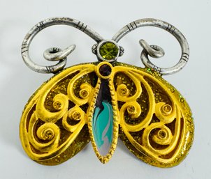 GOLD AND SILVER TONE ENAMELED BUTTERFLY BROOCH