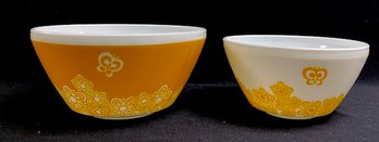 Pair Of Vintage Charm Golden Butterfly Mixing Bowls Inspired By Pyrex