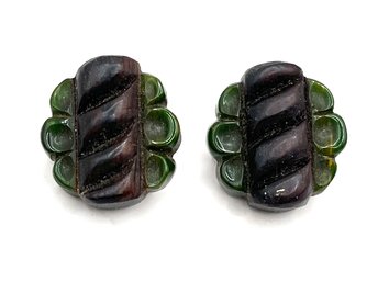 Vintage Spinach Green Textured Clip On Earrings