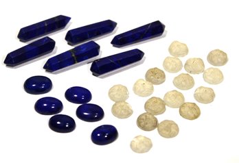 Lot Of Vintage Lapis Lazuli Cabochon & Shard Stones & 17 Moon Face Stones