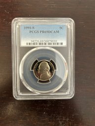 Beautiful 1991 S San Francisco Jefferson Nickel PCGS PR69DCAM