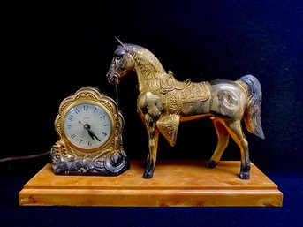 Vintage MCM United Clock Corp. Golden Horse Alarm Clock Dessertop Statement Clock