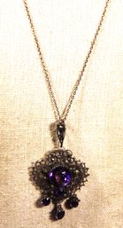 Fine Antique Sterling Silver Necklace Having Genuine Amethyst Stones 32' Long