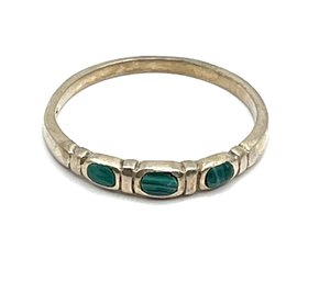 Vintage Sterling Silver Malachite Inlay Ring, Size 6.5