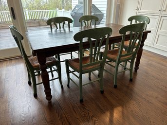 Kitchen Table And 8 Green Chairs