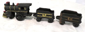 Cast Iron Black Steam Locomotive Train And 2 Coal Cars