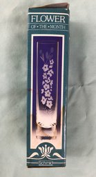 Vintage Schmid Crystal Limited Flower Of The Month 'larkspur' 8' Glass Etched Vase In Original Box