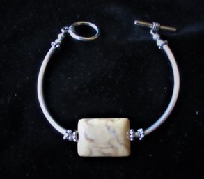 Silver Toned Bracelet And Polished Stone