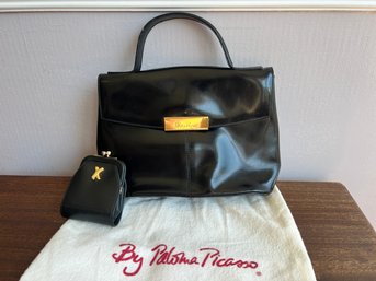 Paloma Picasso Black Leather Handbag & Coin Purse