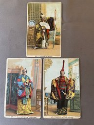 Three Antique Cigar Box Cards. Trading Cards Of Japanese Stage Actors.