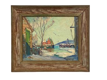 Signed Arthur R. Momand (American, 1886-1987) Oil On Board, Rockport Harbor In Winter