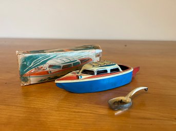 Vintage Tin Boat Toy With Original Box
