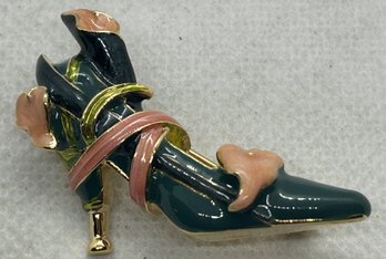 Vintage KENNETH JAY LANE Enamel Brooch- High Heel Shoe Wrapped In Lilies