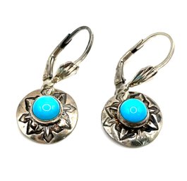 Vintage Sterling Silver Southwestern Turquoise Color Dangle Earrings