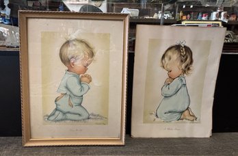 Cute Little Boy Bless Us All & Girl A Childs Prayer Signed By The Artist Charlot Byi Photo & Frame. WAB-AB