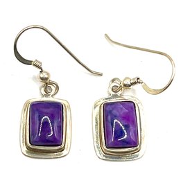 Beautiful Sterling Silver Smooth Purple Agate Stone Dangle Earrings