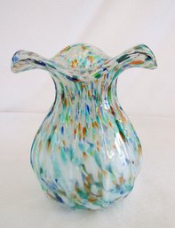 Multicolored Ruffled Edge Art Glass Vessel