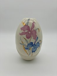 1980s Art Deco Revival White Vase With Pink, Blue, And Gold Orchid Detail (Japan)