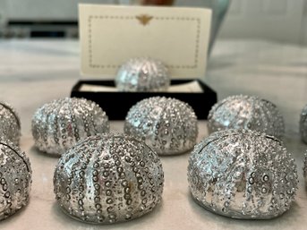 12 Silver Sea Urchin Themed Place Card Holders