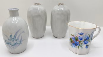 Vintage Royal Grafton Tea Cup, Japanese Vase & 2 Organic Shape Vases