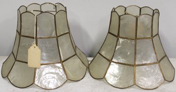 Pair Of Vintage Capiz Shell Accent Table Lamps Shades