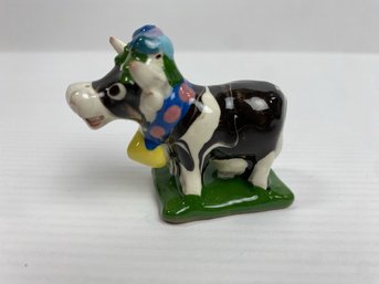 Multi-Color Glazed Pottery Cow Figure