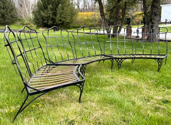 A Vintage Wrought Iron Semi-Circular Sectional In Three Pieces, Possibly Woodard