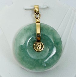 10K GOLD CHINESE JADE DISK PENDANT