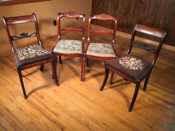 Two Pairs Of Antique Duncan Phyfe Style Chairs With Needlepoint Seats / Restored / Redone In 1985 - NICE !