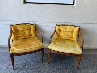 Pair Of Vintage Fruitwood Upholstered Armchair On Caster