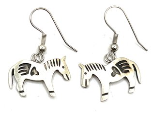 Vintage Sterling Silver Detailed Horse Dangle Earrings