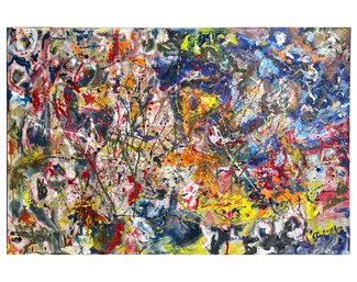 A Large, Original Abstract Oil On Canvas By M. Fossella After Jackson Pollack