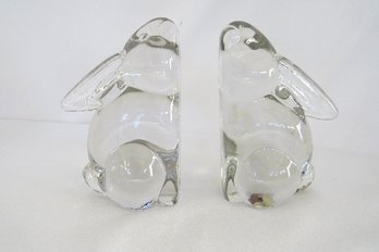 Pair Of Silvestri Clear Heavy Glass Rabbit Bunny Bookends