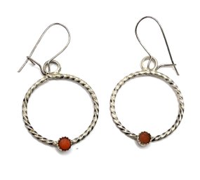 Vintage Sterling Silver Coral Color Hoop Earrings