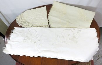 A Group Of Mid-century Embroidered Tablecloths, Quite Elaborate