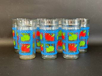 A Set Of Vintage Glass Tumblers With An Apples & Gingham Pattern