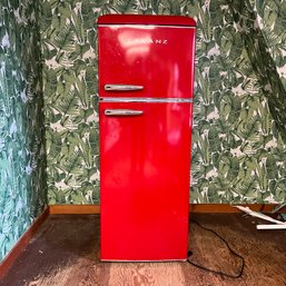A Red Galanz Refrigerator