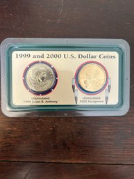 Beautiful Vintage Littleton 1999 And 2000 U.S. Dollar Uncirculated Coins Susan B Anthony Sacagawea