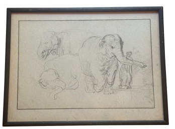 Rembrandt (After) : Three Elephants- Lithography, 1923