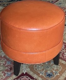 Ethan Allen Orange Leather Ottoman/Foot Stool-Lot 1