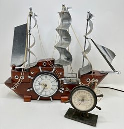 Vintage Sessions Electric Sailboat Clock & Swift & Anderson Nautical Barometer