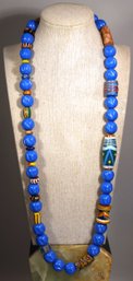 Vintage, Plastic, Pottery And Art Glass Beaded Necklace 30' Long