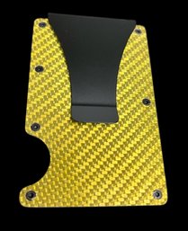 Yellow With Black Accent Carbon Fiber Minimalist Wallet RFID Blocking, Gift Box W/Mini Srewdriver