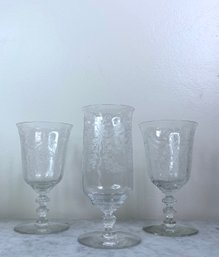 Trio Of Needle Etched Iced Tea Goblets