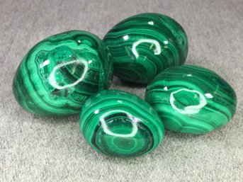 Group Of Four (4) Vintage Fabulous Genuine Malachite Eggs - THESE ARE SO BEAUTIFUL - Very Pretty - Hand Made