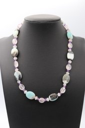 Gorgeous Amethyst, Rose Quartz, & Agate 14k Yellow Gold Necklace