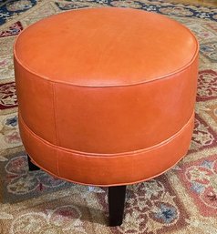 Ethan Allen Orange Leather Ottoman/Foot Stool-Lot 2