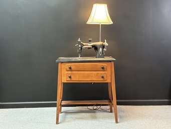 A Vintage White Rotary Sewing Machine Table Lamp Conversion