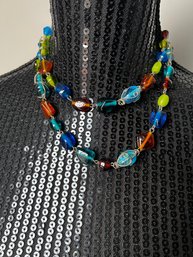 Wire Wrapped Colorful Glass Beaded Necklace